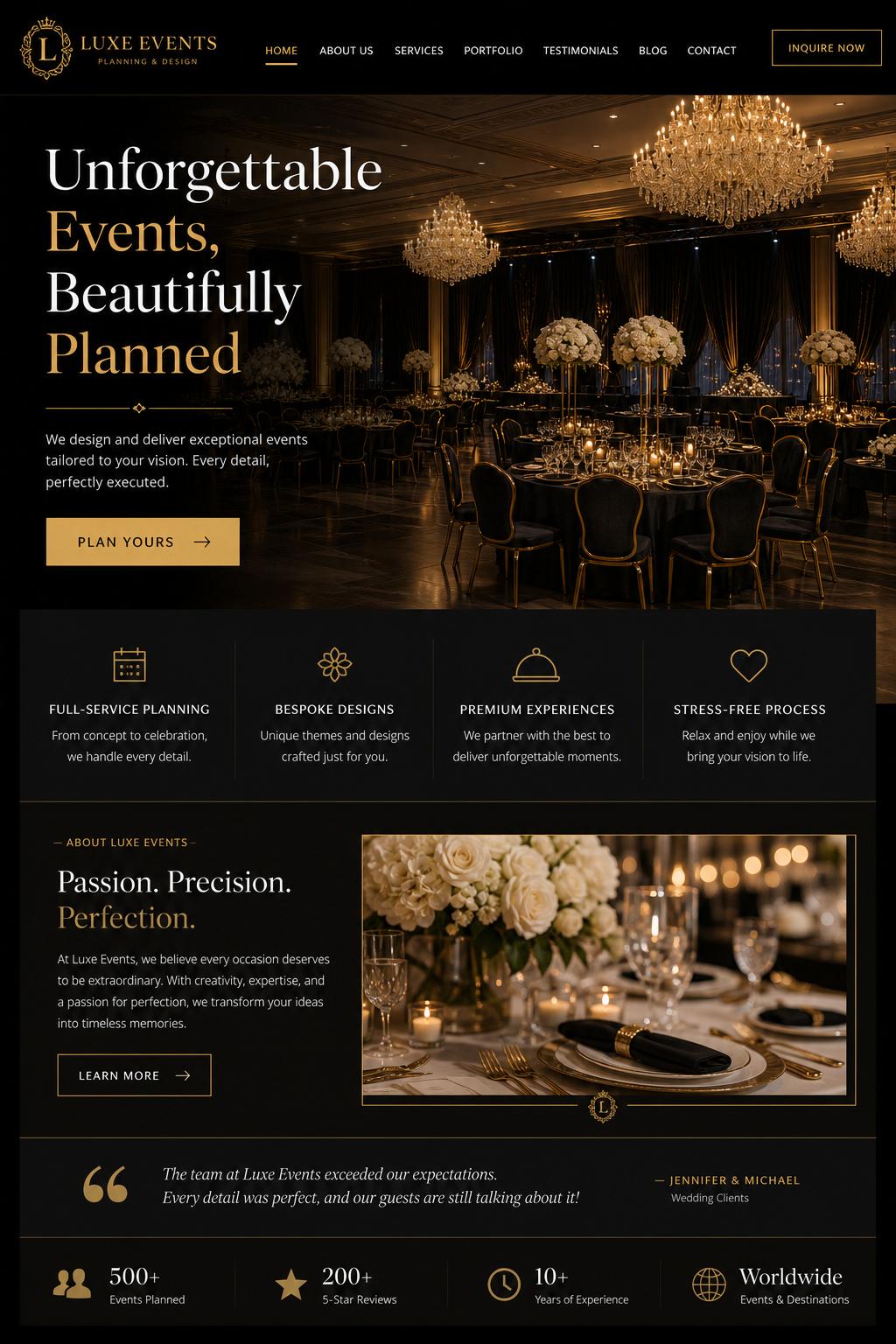 Luxe Events website design