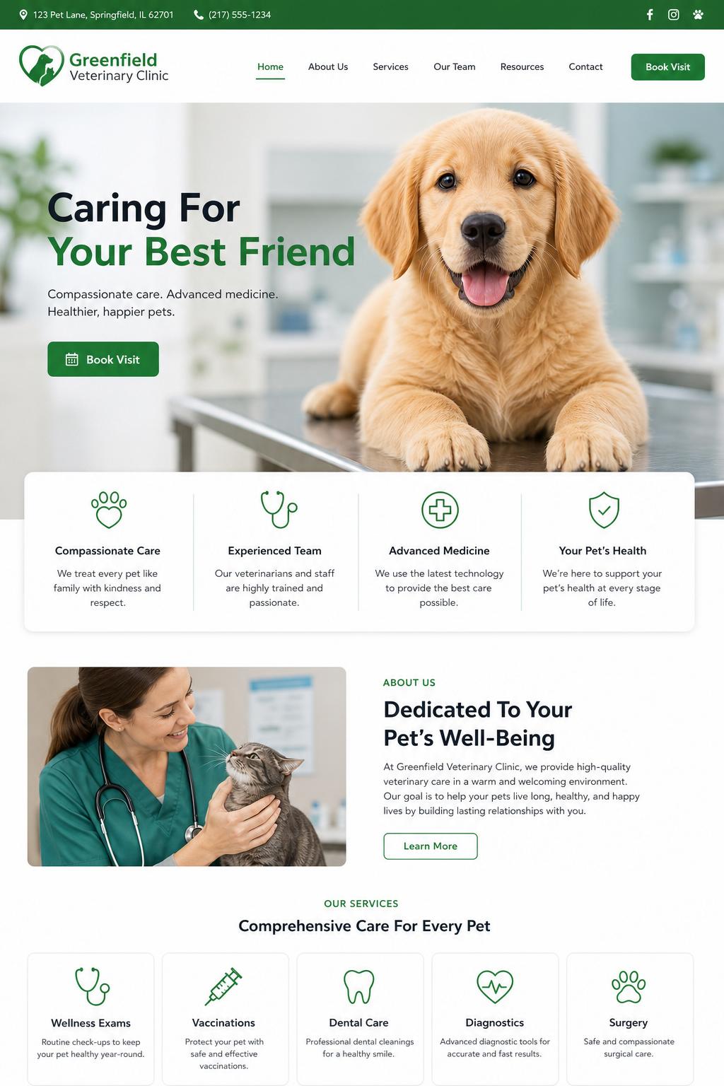 Greenfield Veterinary Clinic website design